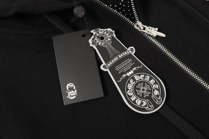 Chrome Hearts Rhinestone Cross Hoodie - Black Gothic Streetwear Sweatshirt 2633